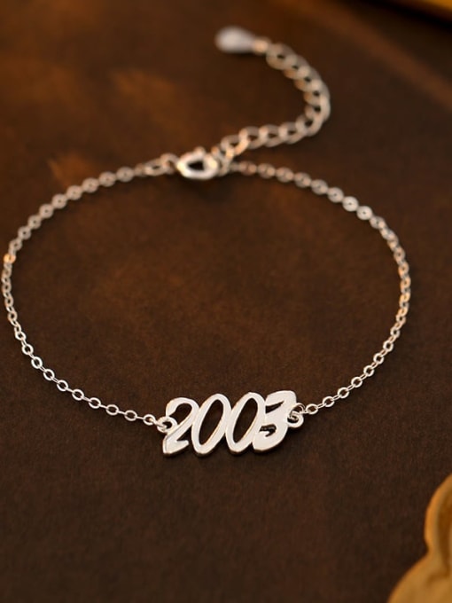 BRS246 [2003] 925 Sterling Silver Number Minimalist Link Bracelet
